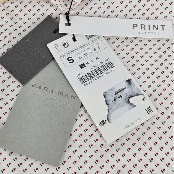ZARA MAN PRINT EDITION SLIM FIT BUTTON-UP SHIRT WHITE SIZE SMALL NWT - Picture 6 of 12